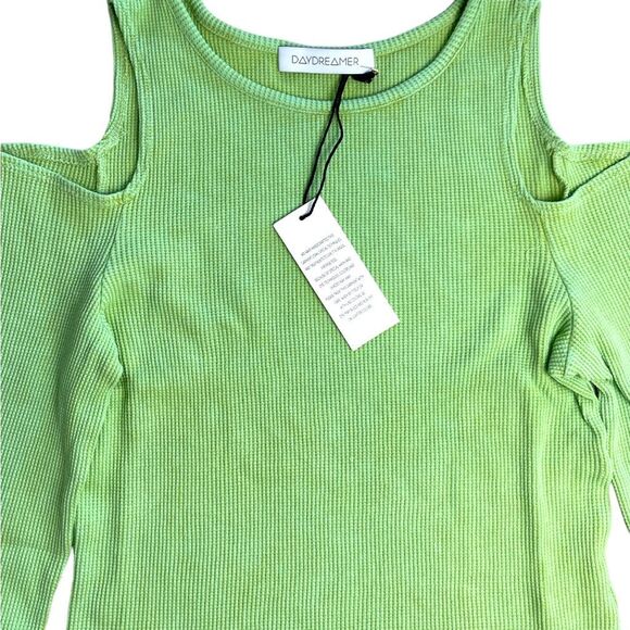 New! Daydreamer Women's Rebel Girl Cold Shoulder Thermal Crop Top Green XL NWT - Picture 12 of 13